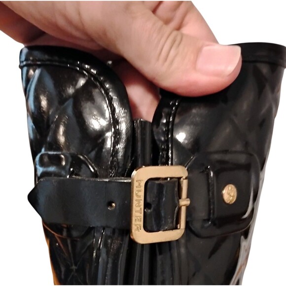 Hunter Refined Gloss Quilted Tall Rain Boots Black Knee High Waterproof Women 6 - Picture 6 of 15